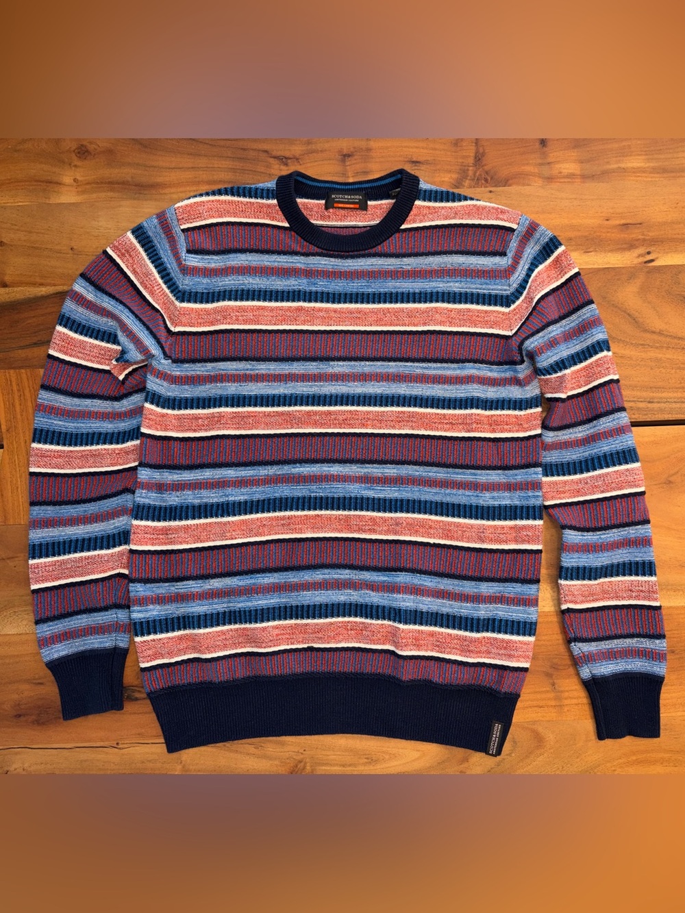 Scotch & Soda Men's Striped Crewneck Sweater - Blue & Red